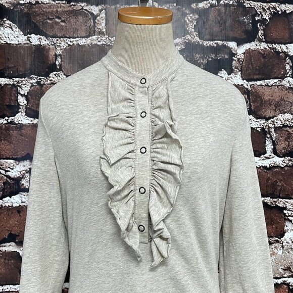 Lafayette148 Long Sleeve Shirt Frilled Blouse Cream Size Medium M - Picture 10 of 14